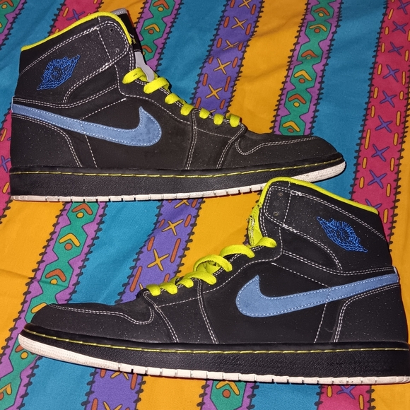 2010 Jordan 1 Cyber Black Blue Sapphire Retro High Shoes Vintage Nike - Picture 3 of 12
